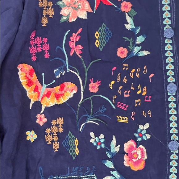 New Johnny Was Navy Floral Embroidered Button Front Blouse size XL - Picture 7 of 12